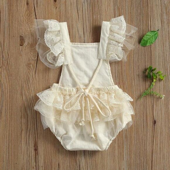 Newborn Infant Baby Girl 3D Flower Crochet Lace Romper Bodysuit Ruffle 12-18 Mon - Picture 6 of 12